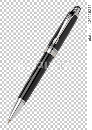 Elegant black ballpoint pen with silver accents isolated, sleek and stylish writing instrument for professionals 126216235