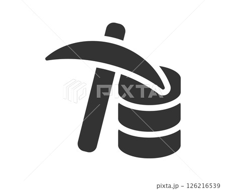 Data mining concept. Icon with pickaxe and database. Symbolizes data extraction, analysis, and insights. Great for tech, business, and finance projects. 126216539