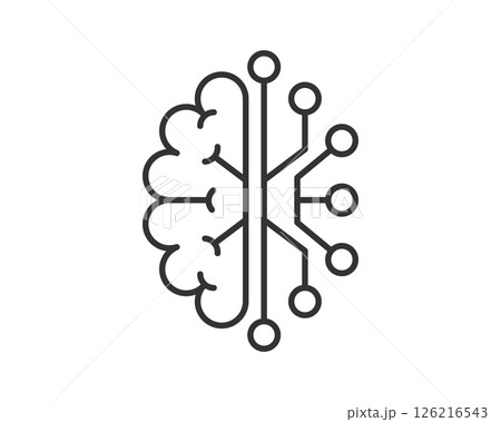 Abstract vector icon depicting a brain connected to a circuit board. Represents artificial intelligence, machine learning, and the future of technology, innovation, and mental health. 126216543