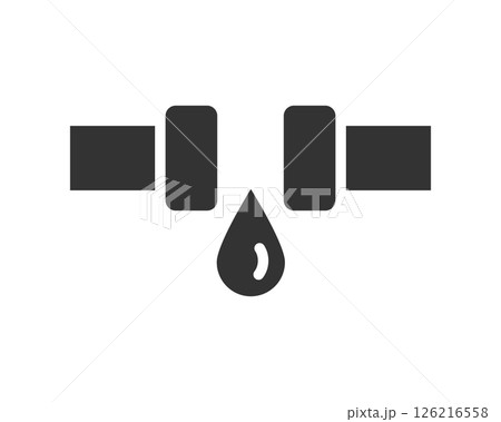 Simple icon depicting leaky pipes with a water droplet. Symbolizes repair, maintenance, plumbing, or water damage. Useful for websites, apps, and print materials. 126216558