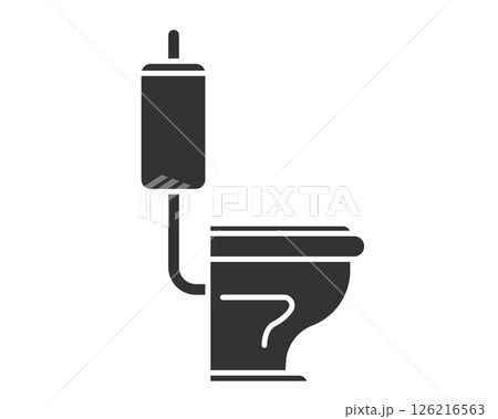Minimalist icon of a toilet with a raised tank. Symbolizes hygiene, sanitation, plumbing, or restroom facilities. Useful for infographics, web design, and architectural layouts. Minimalist icon of a toilet with a raised tank. Symbolizes hygiene, sanitation, plumbing, or restroom facilities. Useful for infographics, web design, and architectural layouts. 126216563