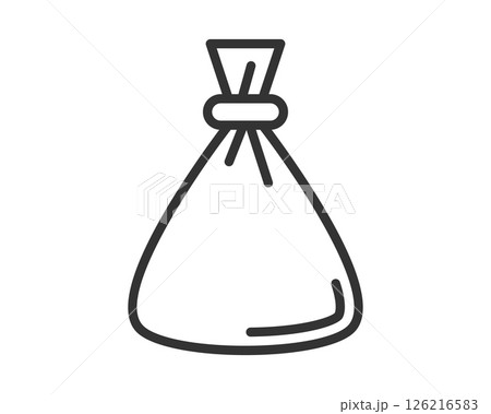 Simple sack icon. Minimalist black line art represents bag or pouch. Use for storage, packaging, or finance concepts. Vector illustration element. Versatile graphic. Simple sack icon. Minimalist black line art represents bag or pouch. Use for storage, packaging, or finance concepts. Vector illustration element. Versatile graphic. 126216583