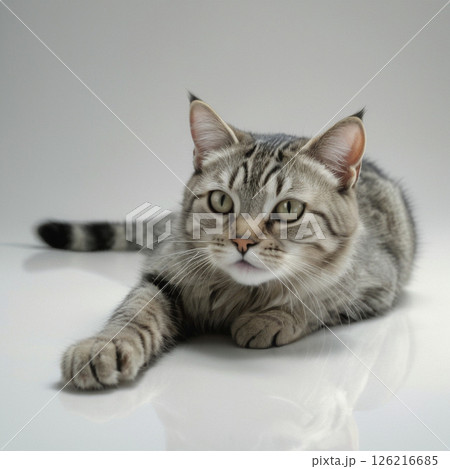 横たわっているサバトラ猫 126216685