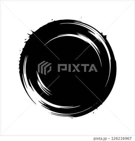 Solid Ink Circle. Bold black circular ink shape with rugged edges, perfect for modern calligraphy or inspired compositions. 126216967