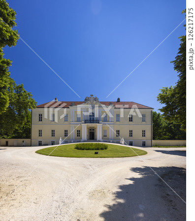 Wilfersdorf Palace showing its neoclassical facade on a sunny summer day in Lower Austria, Austria 126217175