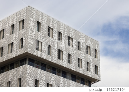Modern building with decorative facade in Montpellier, France, showing innovative architecture 126217194