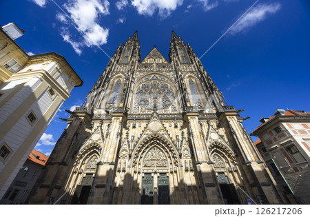 St. Vitus Cathedral standing tall in Prague Castle on sunny day 126217206