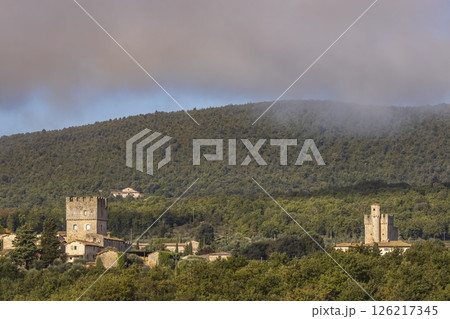 Medieval towers rising above the Tuscan countryside near Siena, Italy Medieval towers rising above the Tuscan countryside near Siena, Italy 126217345