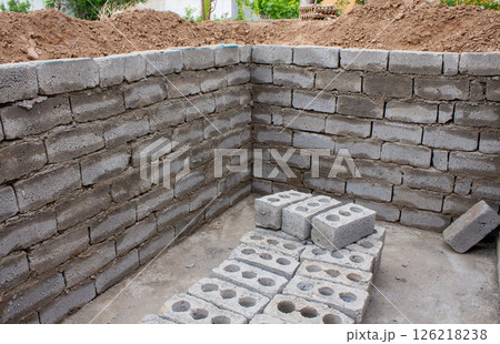 The process of building a home pool for storing water 126218238