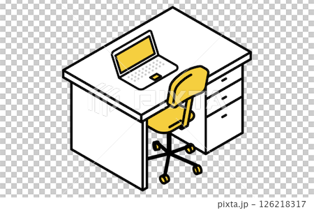 ノートパソコンだけが置かれた整理された机のシンプルでかわいいアイソメトリック線画イラスト ノートパソコンだけが置かれた整理された机のシンプルでかわいいアイソメトリック線画イラスト 126218317