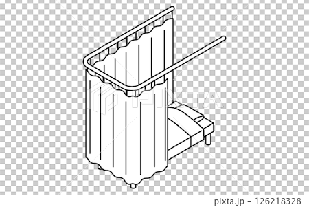 カーテンで囲われた病室や保健室のベッドのシンプルでかわいいアイソメトリック線画イラスト 126218328
