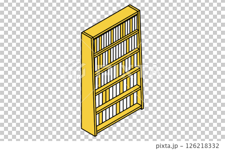 A simple and cute isometric line drawing illustration of a tall bookshelf in a library or reference room A simple and cute isometric line drawing illustration of a tall bookshelf in a library or reference room 126218332
