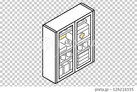 医務室や保健室にある救急箱のある棚のシンプルでかわいいアイソメトリック線画イラスト 医務室や保健室にある救急箱のある棚のシンプルでかわいいアイソメトリック線画イラスト 126218335
