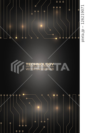 Dark grey and gold abstract technology vector vertical background. Futuristic technical digital network concept banner design with golden circuit line. Dark grey and gold abstract technology vector vertical background. Futuristic technical digital network concept banner design with golden circuit line. 126219071