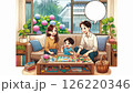 梅雨のシーズンに家族でボードゲーム　吹き出しあり　横画像 126220346
