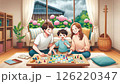 梅雨のシーズンに家族でボードゲーム　吹き出しなし　横画像 126220347