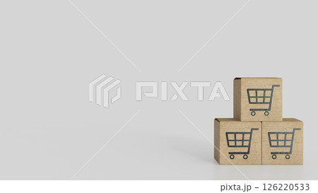 The Card Board and Shopping cart icon for Marketing concept 3d Rendering. The Card Board and Shopping cart icon for Marketing concept 3d Rendering. 126220533