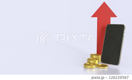 The Smart phone and coins for Business or technology concept 3d Rendering. The Smart phone and coins for Business or technology concept 3d Rendering. 126220567