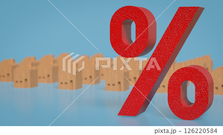 The Red Percent and wood house for Property concept 3d Rendering. 126220584