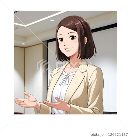 オフィスで働く女性　AIアニメ風　ビジネスシーンのイラスト 126221187