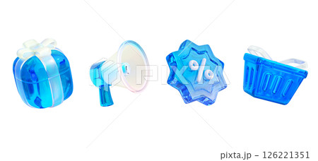 Blue glass material shopping 3D Icon Set 126221351