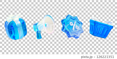 Blue glass material shopping 3D Icon Set 126221351
