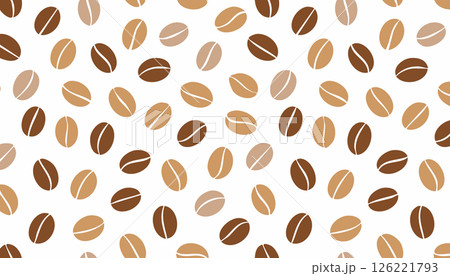 A light and friendly pattern of coffee beans in flat tones. Ideal for textile, product packaging, or background elements in food-themed designs. 126221793
