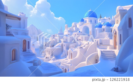 Santorini's Dreamscape, A Glimpse of Aegean Architecture in Serene Hues 126221918