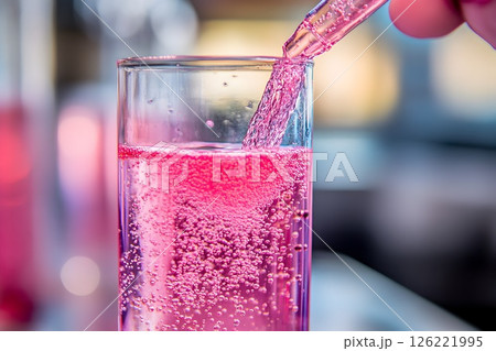 Pink elixir creation, a vibrant close-up of a scientific experiment 126221995