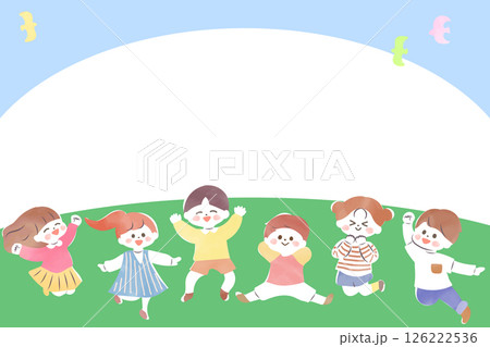 外で元気に遊ぶ子どもたちのイラスト フレーム 青空 水彩 北欧 外で元気に遊ぶ子どもたちのイラスト フレーム 青空 水彩 北欧 126222536
