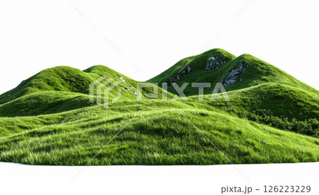 3D render of green grass hill isolated on white background. 3D render of green grass hill isolated on white background. 126223229
