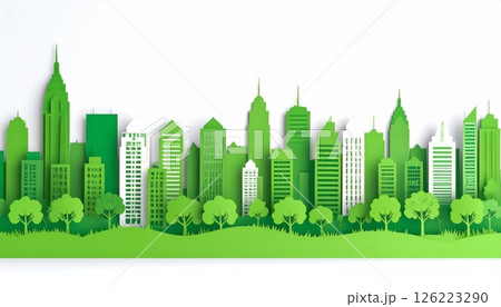 Green city view in paper cut style isolated on white background Green city view in paper cut style isolated on white background 126223290
