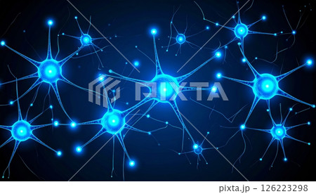 Neurons, glowing neuron isolated on black background Neurons, glowing neuron isolated on black background 126223298