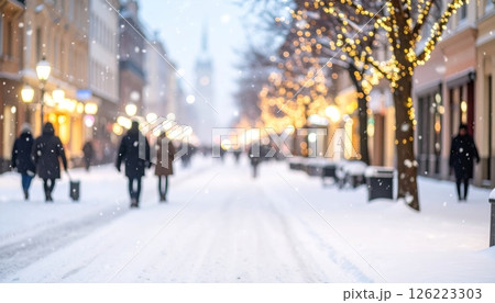 Snowy city lights, blurred bokeh lights, white background Snowy city lights, blurred bokeh lights, white background 126223303