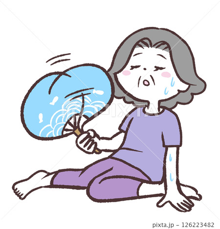 うちわであおぐシニア女性イラスト 126223482