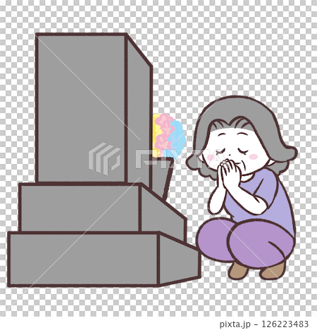 お墓参りするシニア女性のイラスト 126223483