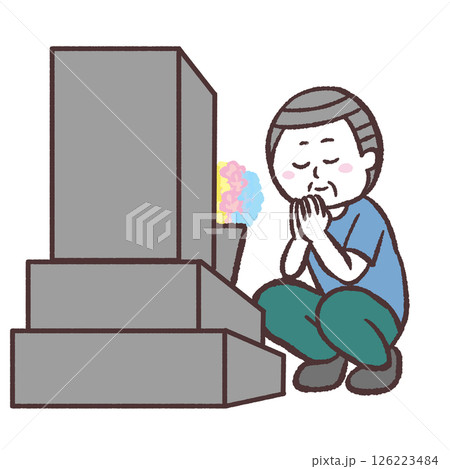 お墓参りするシニア男性のイラスト 126223484