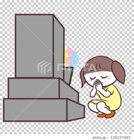 お墓参りする女の子のイラスト 126223485