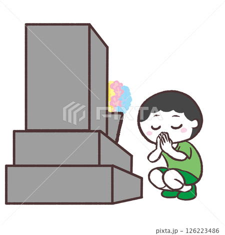 お墓参りする男の子のイラスト 126223486