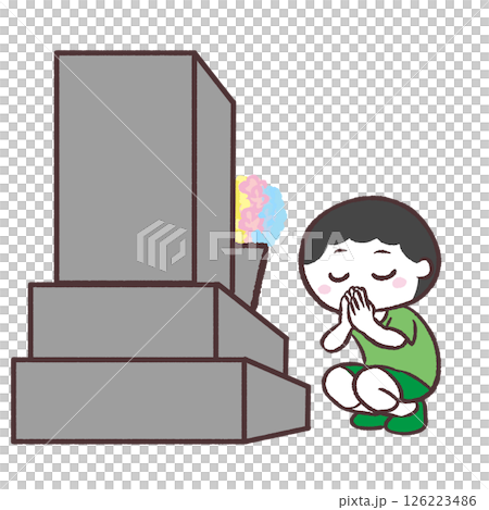 お墓参りする男の子のイラスト 126223486