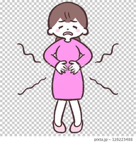 Illustration of a woman with a stomach ache 126223488