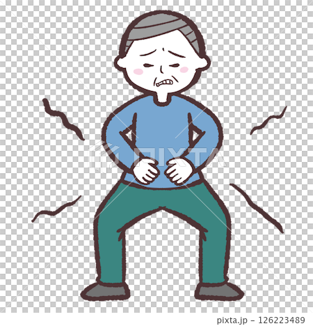 お腹が痛いシニア男性のイラスト 126223489
