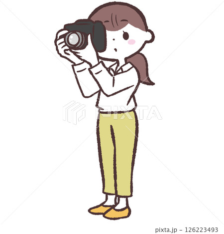カメラ構える女性のイラスト 126223493