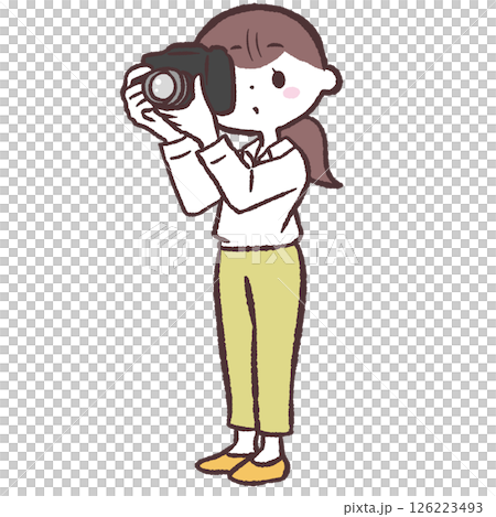 カメラ構える女性のイラスト 126223493
