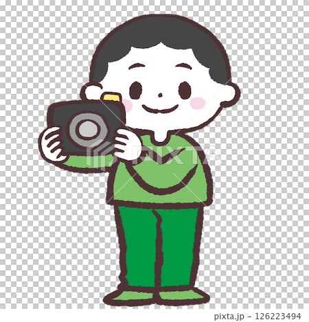 Illustration of a boy holding a camera 126223494
