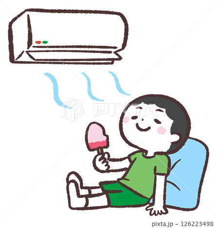 クーラーの部屋で涼む男の子のイラストのイラスト素材 [126223498] - PIXTA