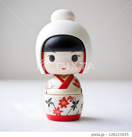 かわいい日本のこけし。日本の伝統的な木製人形で、東北地方の伝統工芸品として知られています。 かわいい日本のこけし。日本の伝統的な木製人形で、東北地方の伝統工芸品として知られています。 126223835