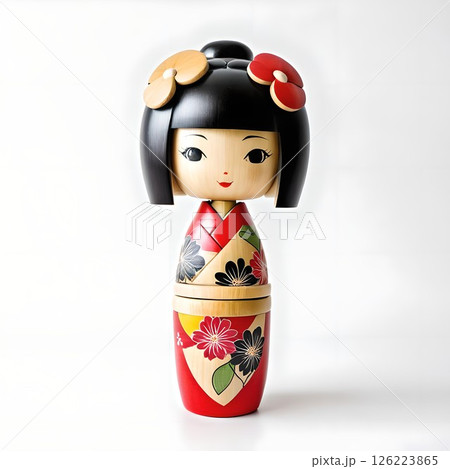 かわいい日本のこけし。日本の伝統的な木製人形で、東北地方の伝統工芸品として知られています。 126223865