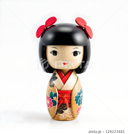 かわいい日本のこけし。日本の伝統的な木製人形で、東北地方の伝統工芸品として知られています。 126223881