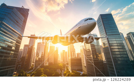 離陸する旅客機 126224289